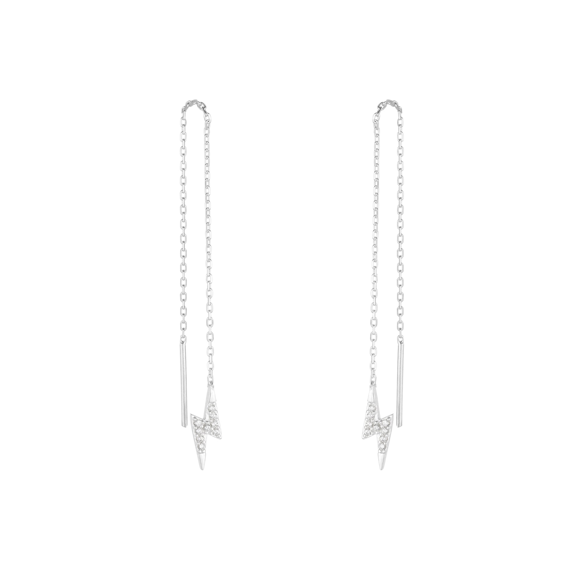 Lightning Bolt Sterling Silver Chain Drop Earrings