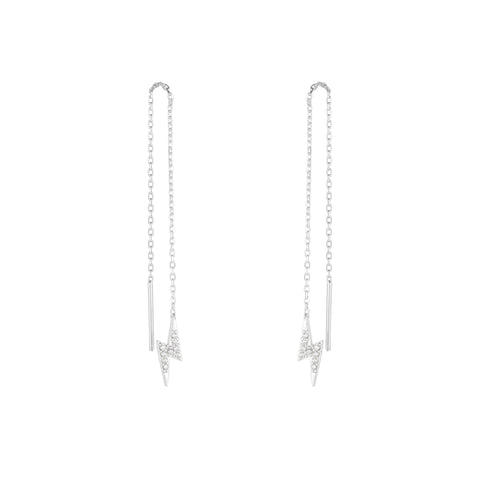 Lightning Bolt Sterling Silver Chain Drop Earrings