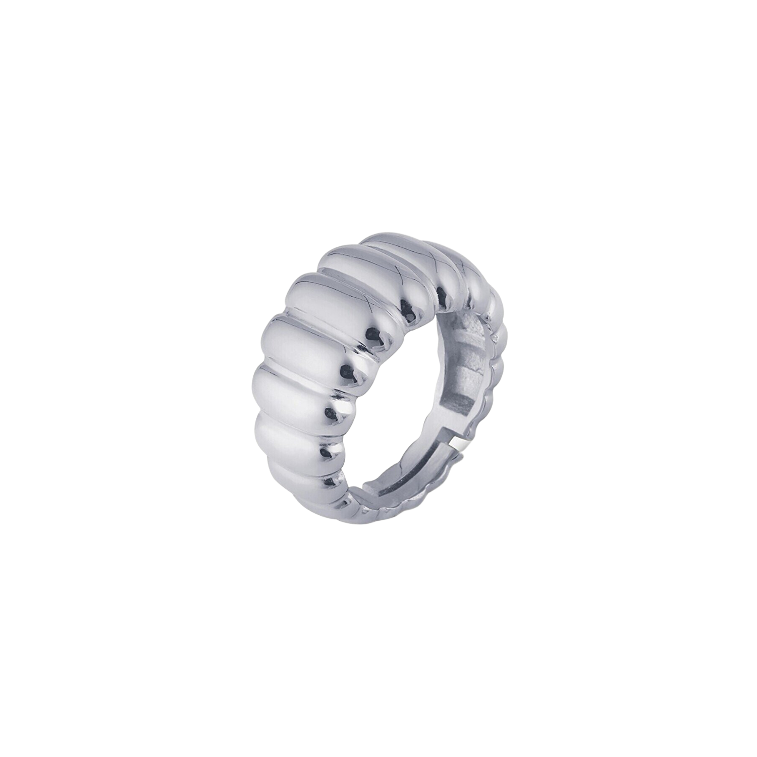 Large Multi Dished Adjustable Puffy Sterling Silver Croissant Ring