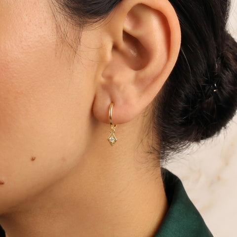 Sterling Silver Rhombus Pave Spike Drop Earrings