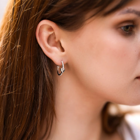 Hoop Heart Pave Sterling Silver Earrings