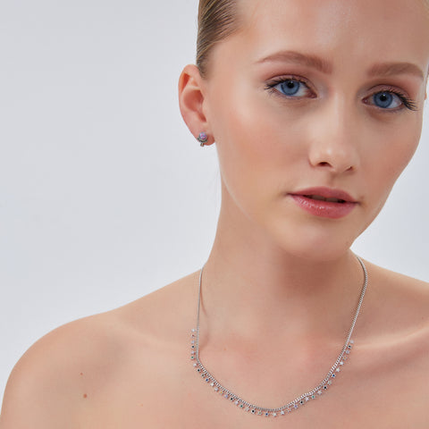 Rainbow Multiple Star Station Necklace Sterling Silver