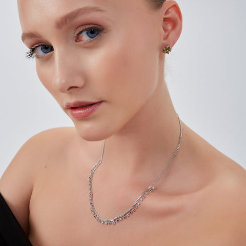 Four Leaf Clover Sterling Silver Stud Earrings Bracelet and Necklace Set - Mystic Green