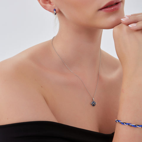 Blue Jewelled Saturn Necklace Sterling Silver