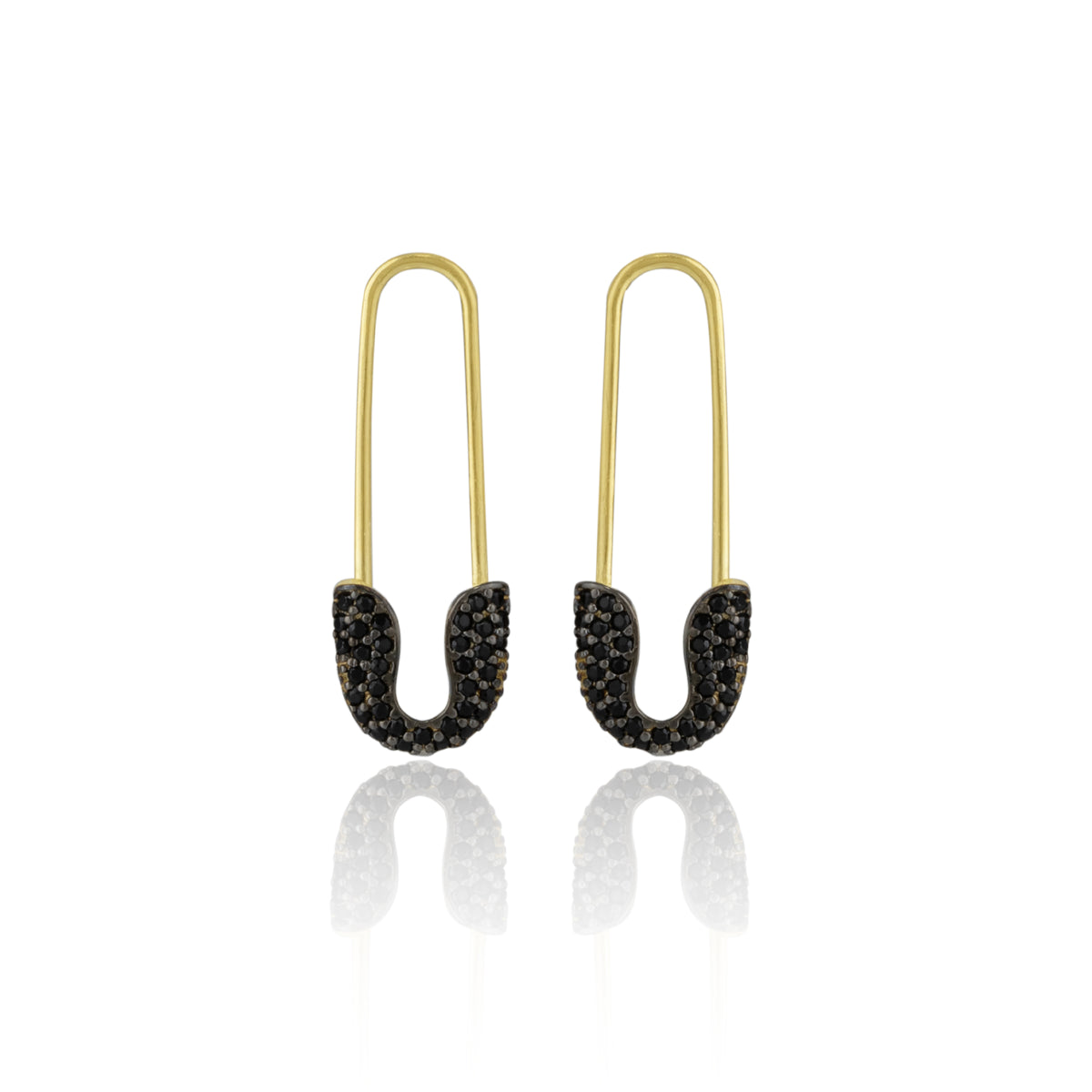Black Pave Safety Pin Earrings Jewelled Sterling Silver