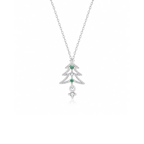 Sterling Silver Christmas Tree Pendant Necklace