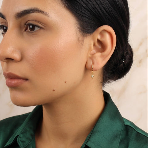 Sterling Silver Rhombus Pave Spike Drop Earrings