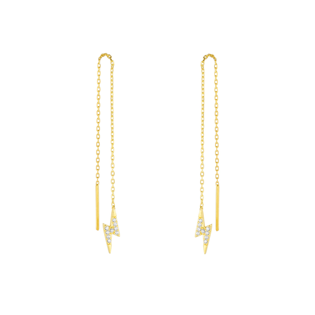 Lightning Bolt Sterling Silver Chain Drop Earrings