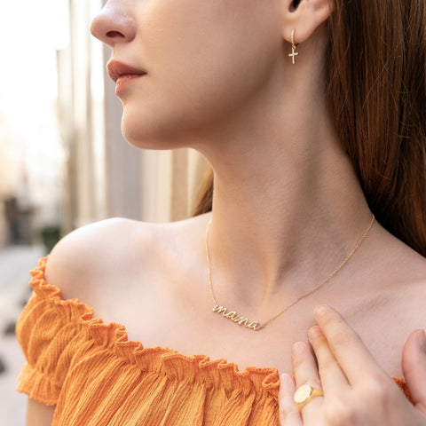 Sterling Silver Huggie Pave Cross Drop Earring