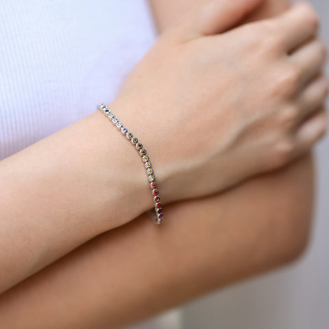 Sterling Silver Multicolour Bezel Tennis Bracelet