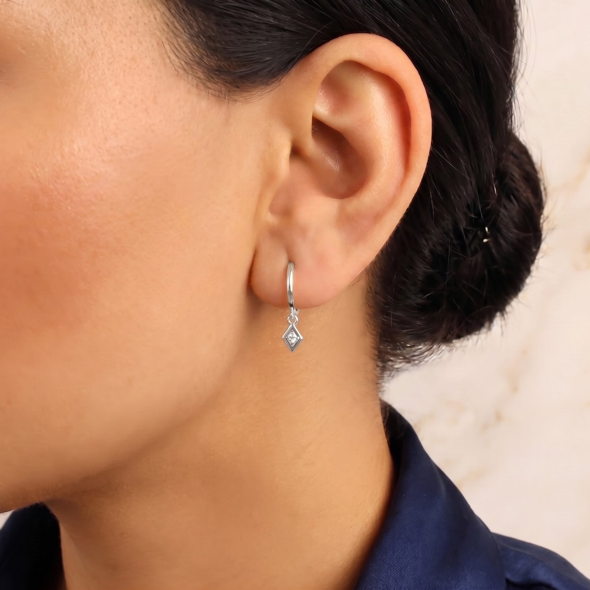 Sterling Silver Rhombus Pave Spike Drop Earrings