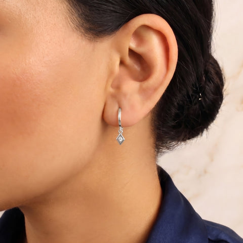 Sterling Silver Rhombus Pave Spike Drop Earrings