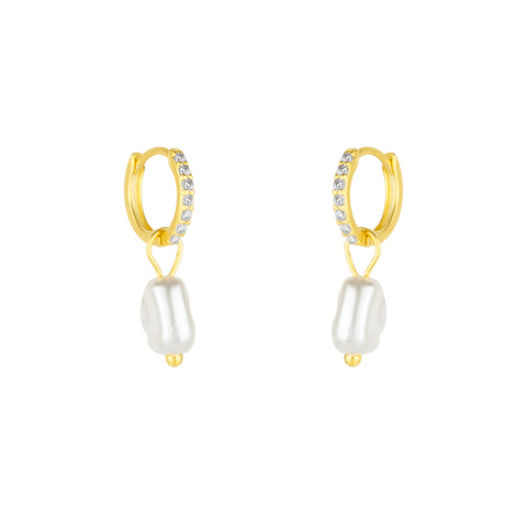 Huggie Pearl Drop Earrings in Sterling Silver