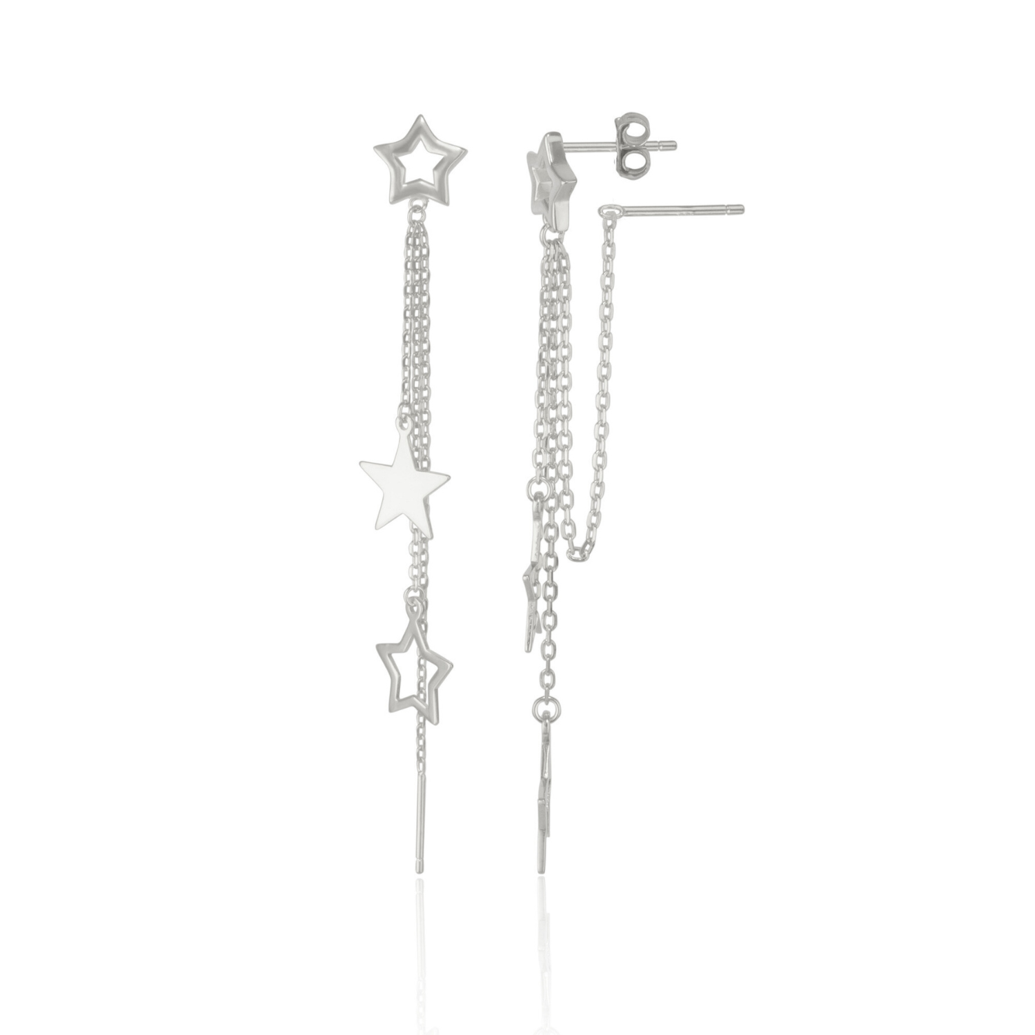 Chain and Stars Sterling Silver Drop Earring