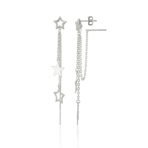 Chain and Stars Sterling Silver Drop Earrings