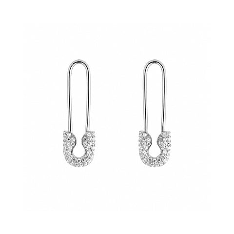 Pave Safety Pin Earrings Jewelled Sterling Silver