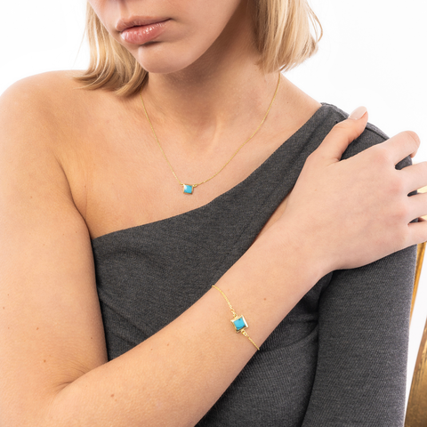 Turquoise Square Sterling Silver Necklace
