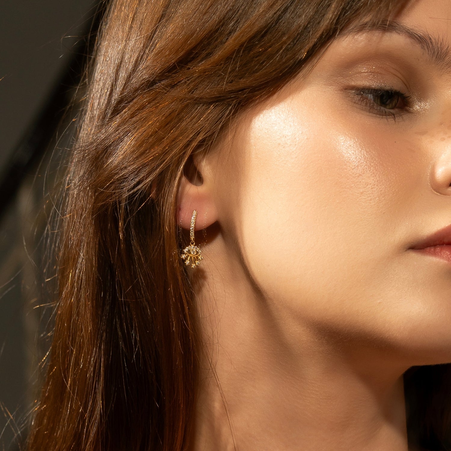 Fine 14ct Solid Gold Evil Eye Drop Single Earring