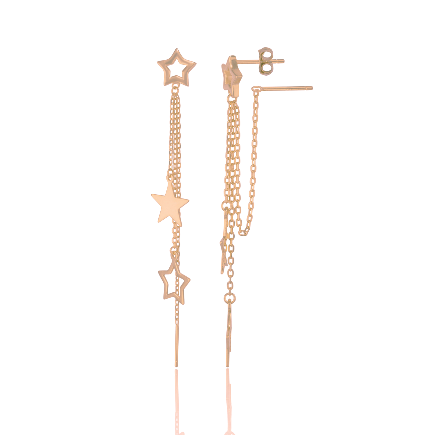 Chain and Stars Sterling Silver Drop Earrings