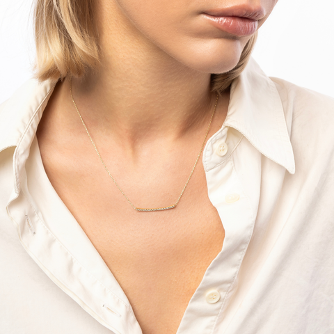 Fine Diamond Curved Bar Necklace 14ct Solid Gold
