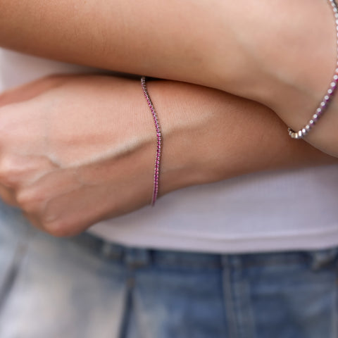 Fine Sterling Silver CZ Ruby Tennis Bracelet