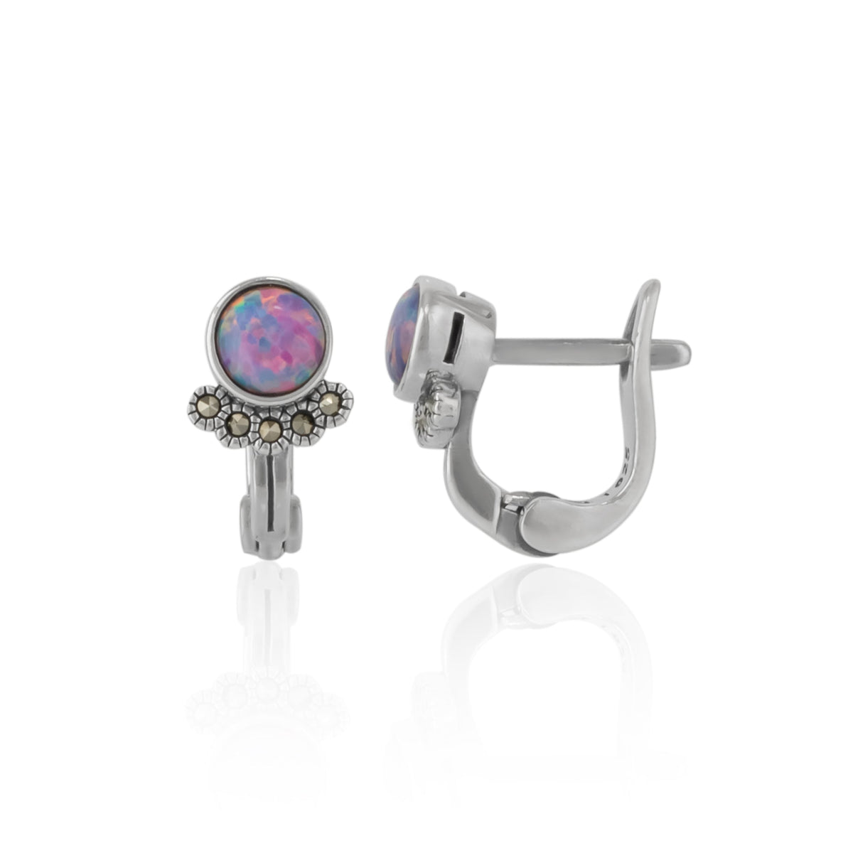 Sterling Silver High Quality Round Purple Opal Earring With Marcasite Jewels