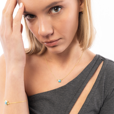 Turquoise Square Sterling Silver Necklace