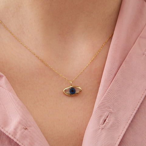 Transparent Glass Evil Eye Sterling Silver Necklace
