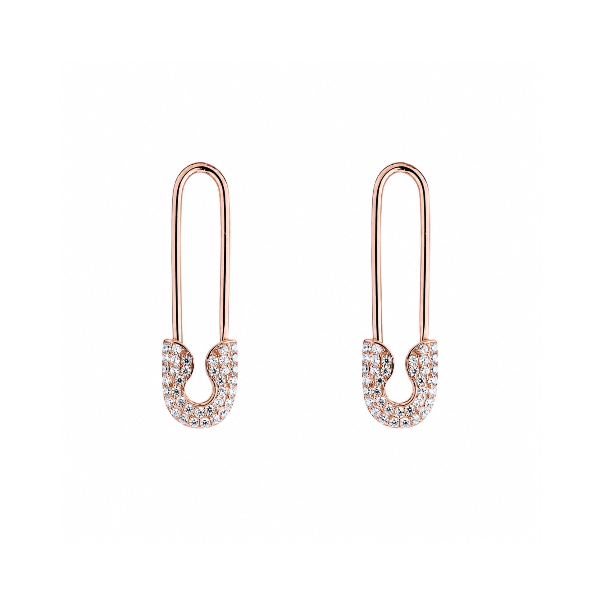Pave Safety Pin Earrings Jewelled Sterling Silver