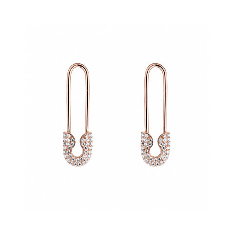 Pave Safety Pin Earrings Jewelled Sterling Silver