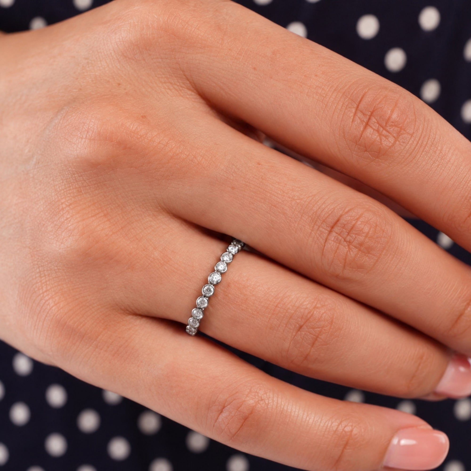 Bezel-Set Half Eternity Sterling Silver Ring