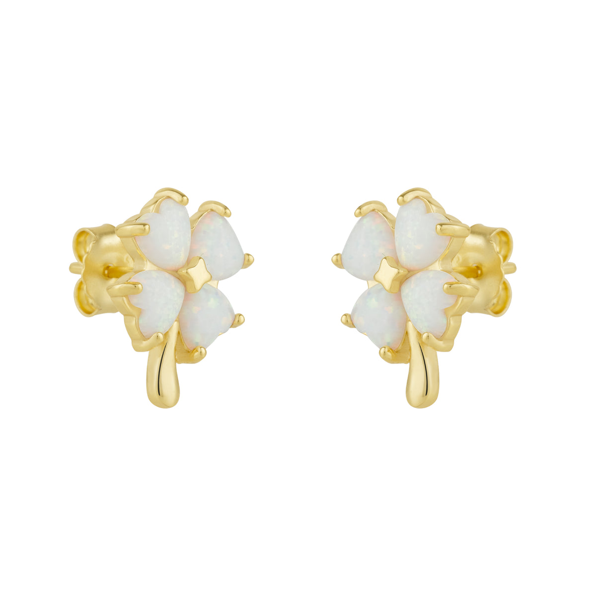 White Opal Four Leaves Clover Sterling Silver Stud Earring