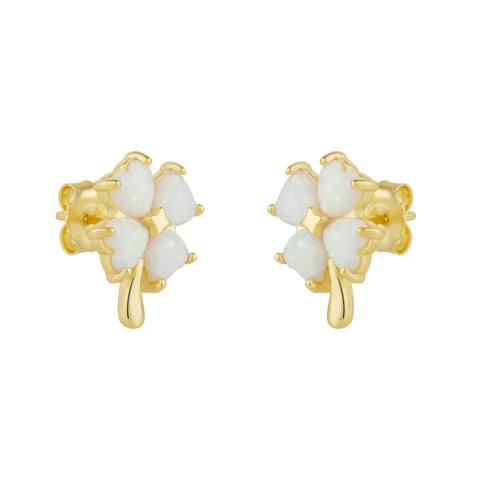 White Opal Four Leaves Clover Sterling Silver Stud Earring