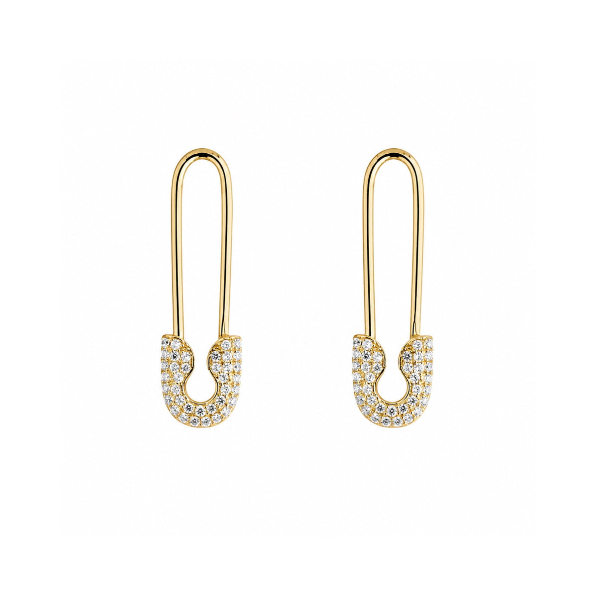 Pave Safety Pin Earrings Jewelled Sterling Silver