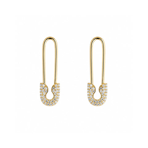 Pave Safety Pin Earrings Jewelled Sterling Silver