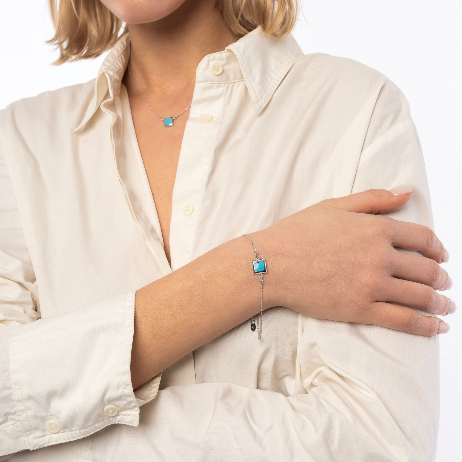 Turquoise Square Sterling Silver Bracelet