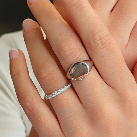 Signature Round Sterling Silver Signet Ring