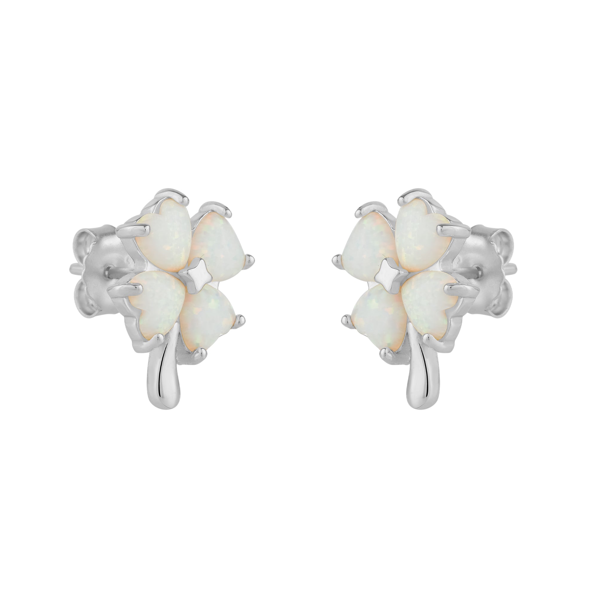 White Opal Four Leaves Clover Sterling Silver Stud Earring
