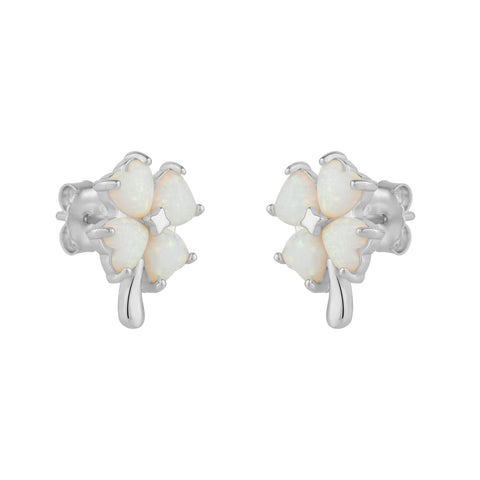 White Opal Four Leaves Clover Sterling Silver Stud Earring