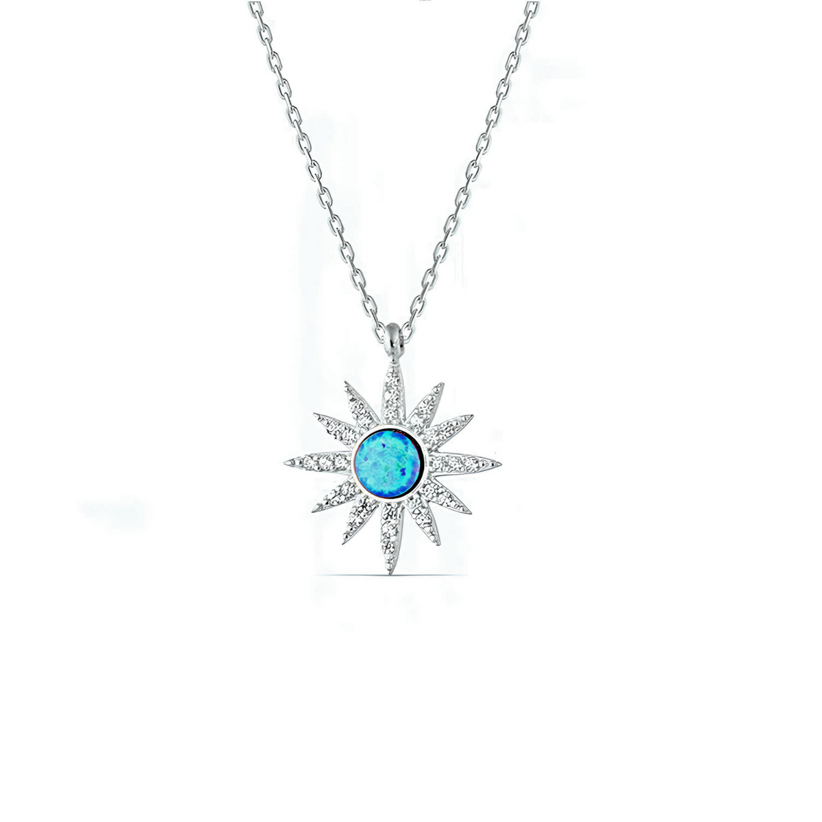Blue Opal Sun Sterling Silver Necklace