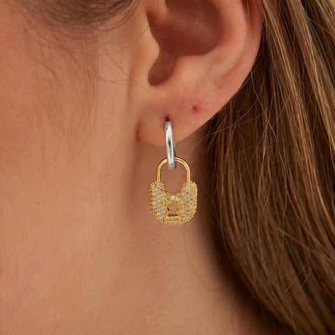 Silver Hoop Padlock Sterling Silver Earrings
