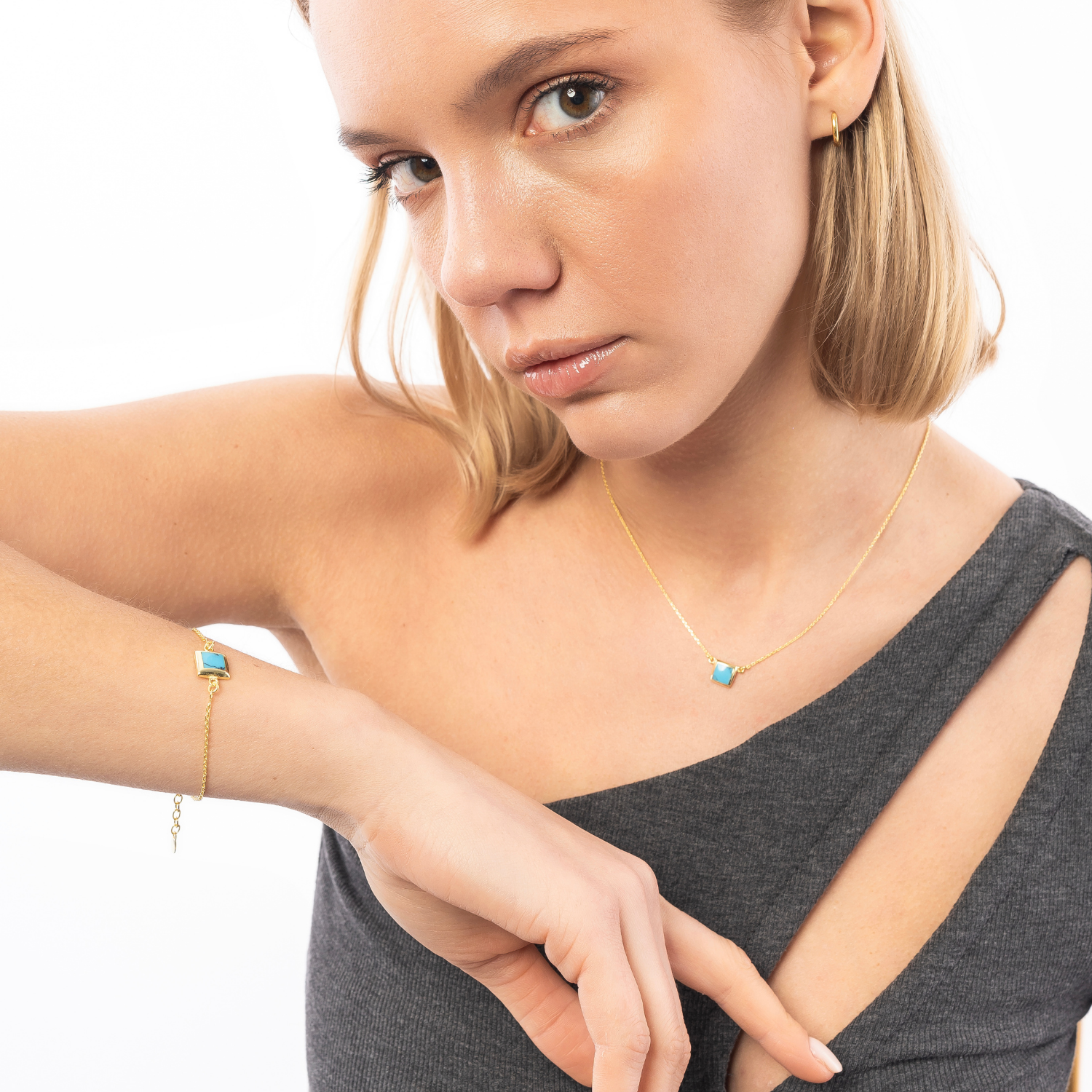Turquoise Square Sterling Silver Necklace