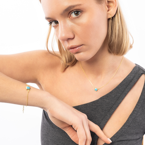 Turquoise Square Sterling Silver Necklace