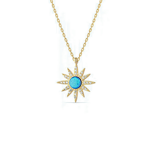 Blue Opal Sun Sterling Silver Necklace
