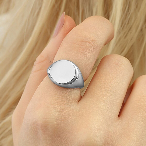 Signature Round Sterling Silver Signet Ring