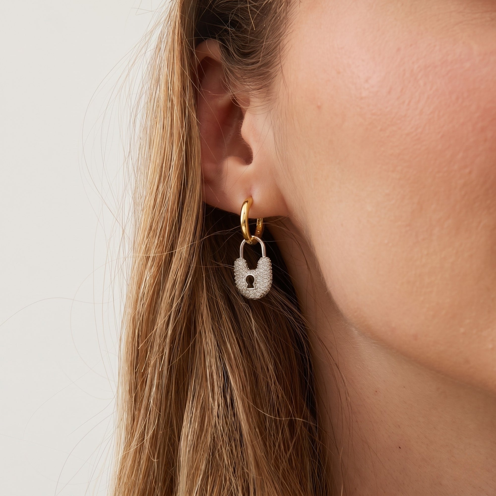 Gold Hoop Padlock Sterling Silver Earrings