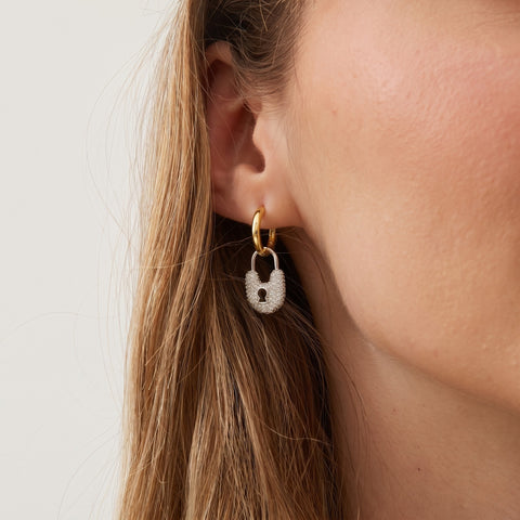 Gold Hoop Padlock Sterling Silver Earrings