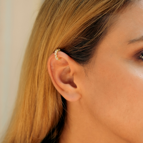 Irregular Baguette Ear Cuff No Piercing Sterling Silver - Pair