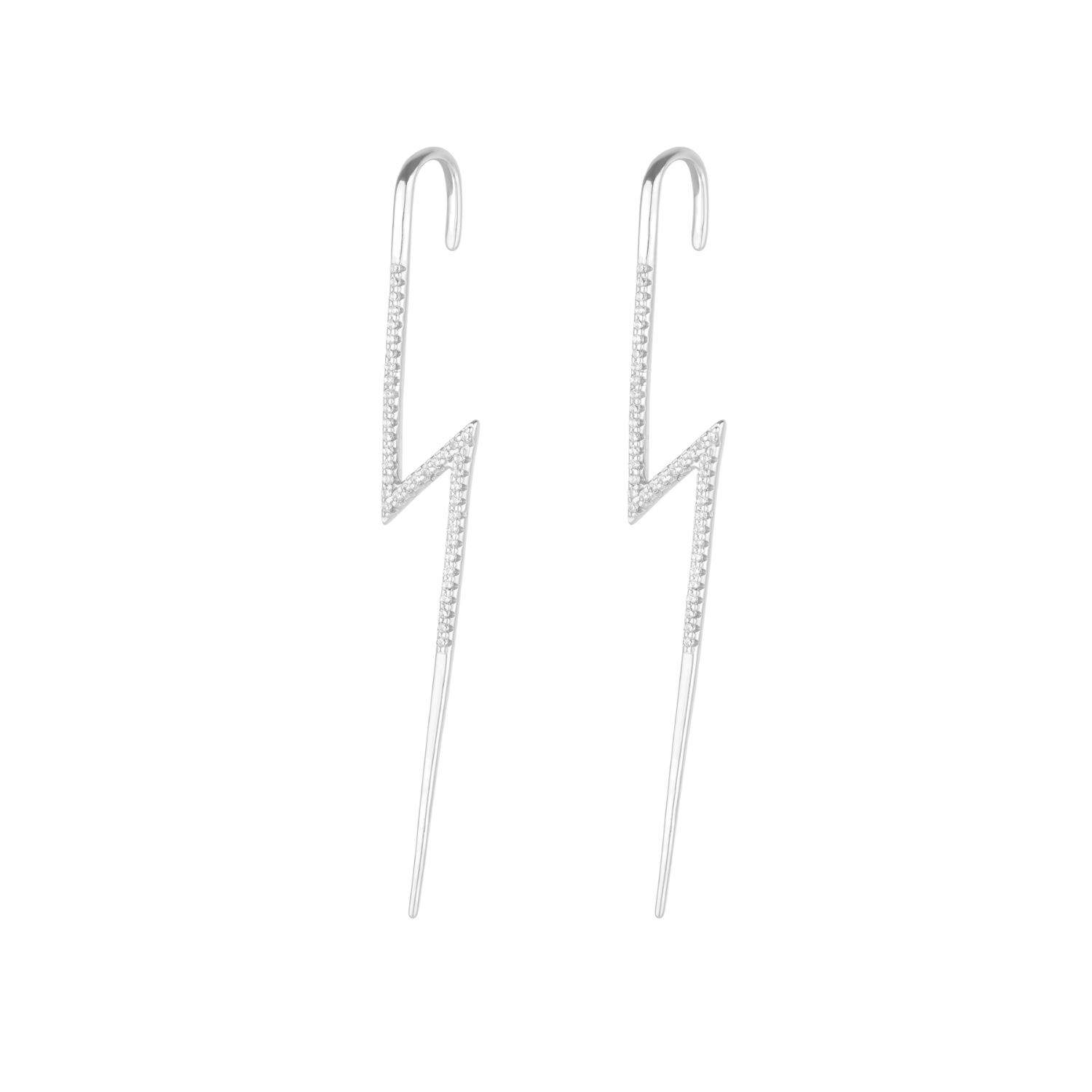 Sterling Silver Lightning Bolt Ear Crawler with Sparkling White Gemstones - Pair