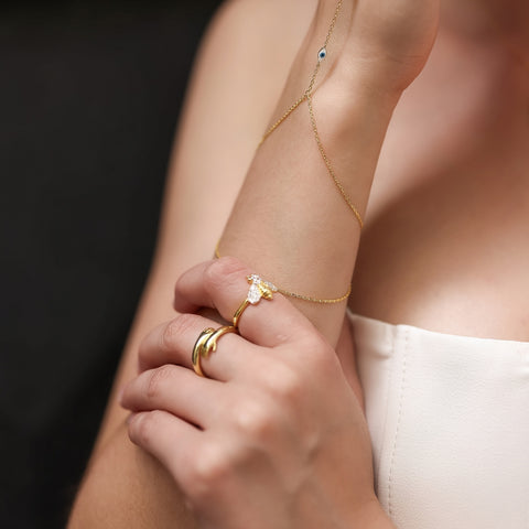 Hug Ring With Hands Sterling Silver and Gold Plated